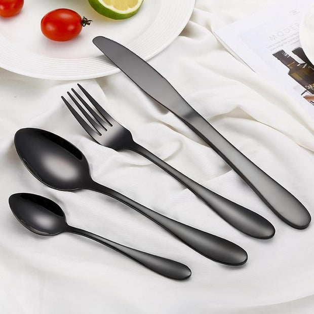 2018 Multi-Colors Rainbow Cutlery Set Dinnerware Set Black Cutlery Kit Fork Knife Stainless Steel Silverware Home Tableware Set