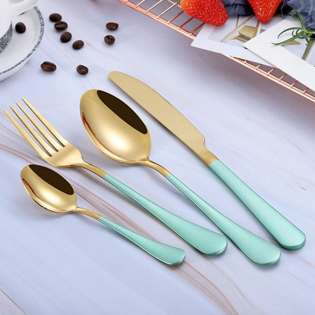 2018 Multi-Colors Rainbow Cutlery Set Dinnerware Set Black Cutlery Kit Fork Knife Stainless Steel Silverware Home Tableware Set