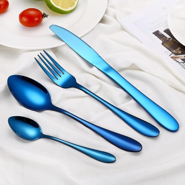 2018 Multi-Colors Rainbow Cutlery Set Dinnerware Set Black Cutlery Kit Fork Knife Stainless Steel Silverware Home Tableware Set