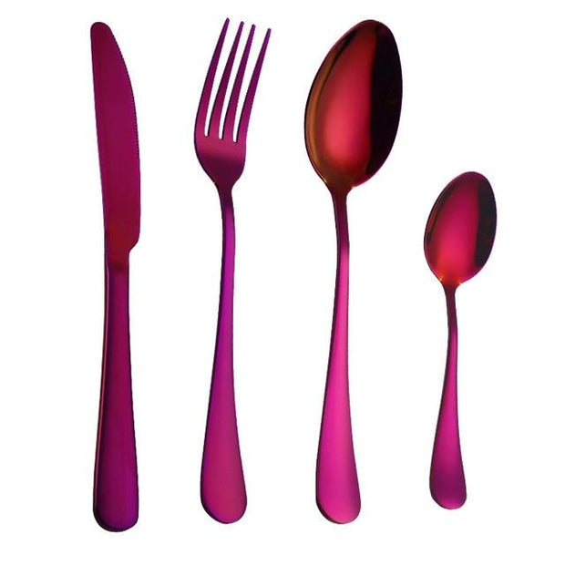 2018 Multi-Colors Rainbow Cutlery Set Dinnerware Set Black Cutlery Kit Fork Knife Stainless Steel Silverware Home Tableware Set