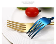 2018 Multi-Colors Rainbow Cutlery Set Dinnerware Set Black Cutlery Kit Fork Knife Stainless Steel Silverware Home Tableware Set