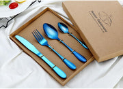 2018 Multi-Colors Rainbow Cutlery Set Dinnerware Set Black Cutlery Kit Fork Knife Stainless Steel Silverware Home Tableware Set