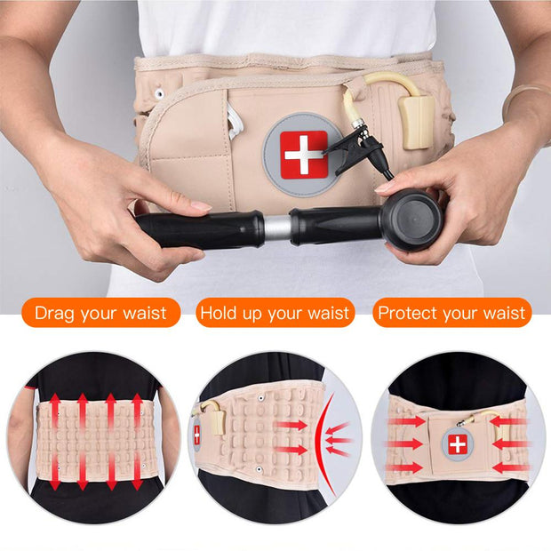 1set Waist Air Traction Brace Belt Spinal Lumbar Support Back Relief Belt Backache Pain Relief Massager Physio Decompression